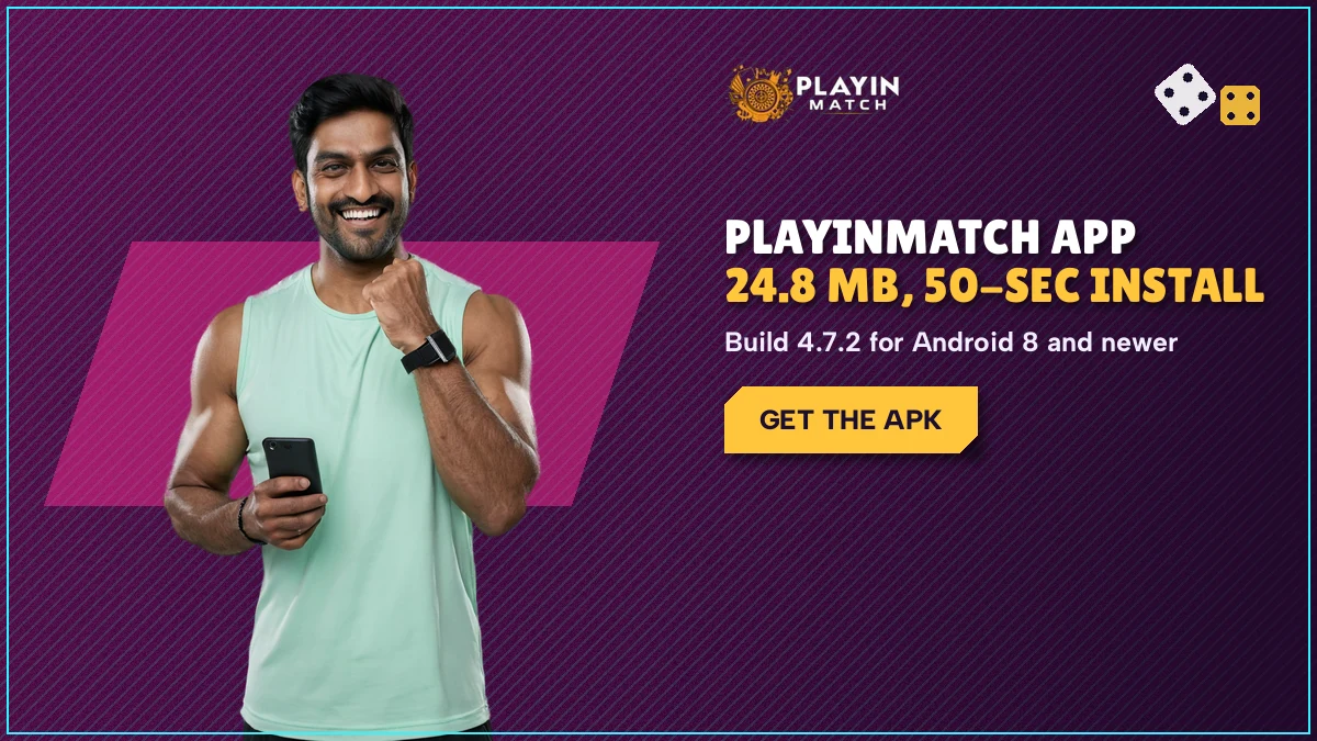 Cricket fan holding a phone as the PlayinMatch Android APK finishes installing