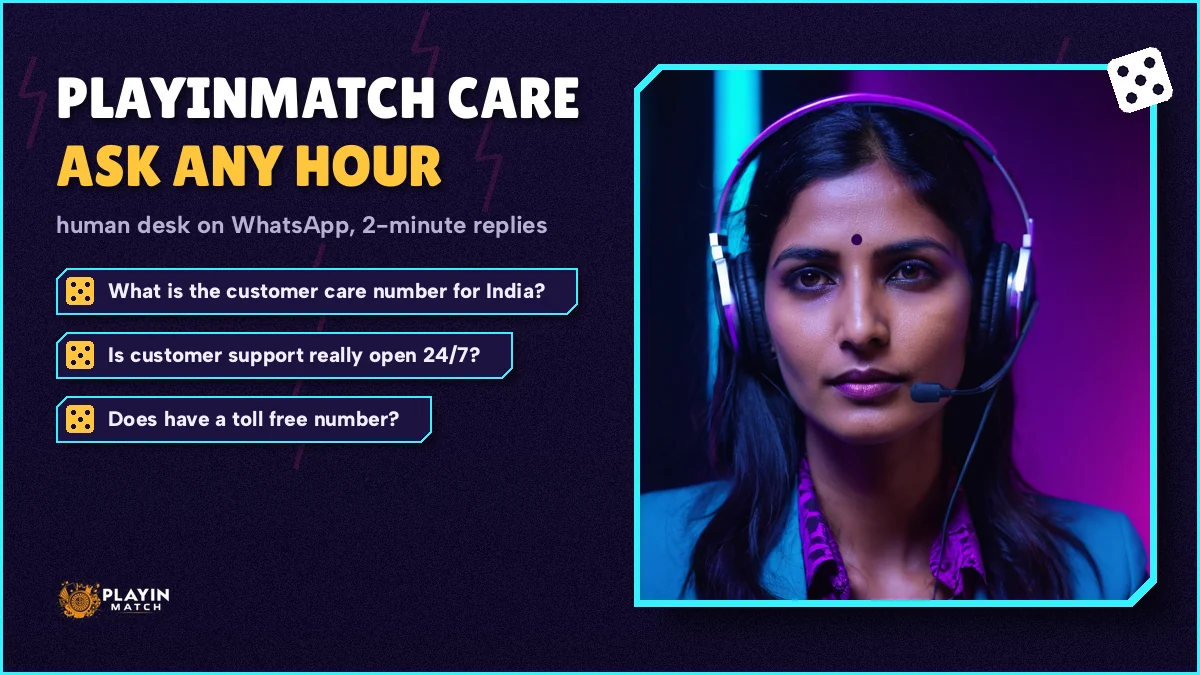 Phone showing a short PlayinMatch WhatsApp chat with a five-word opening message
