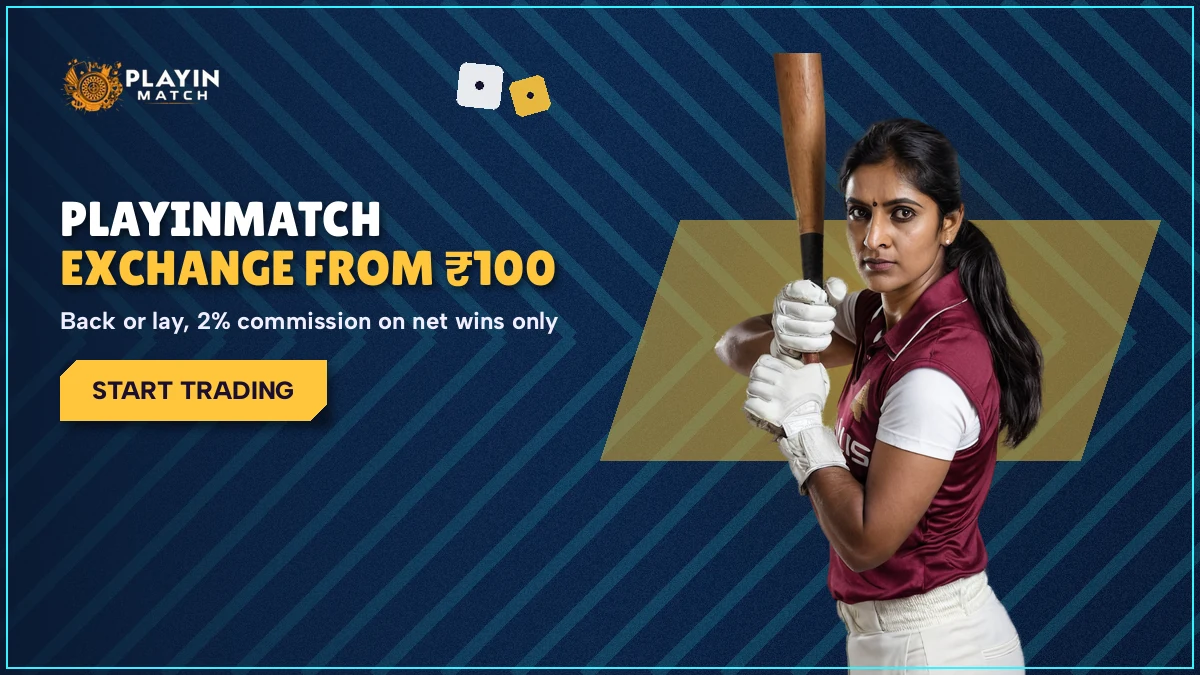 Back and lay prices split across a PlayinMatch exchange bet slip starting at ₹100