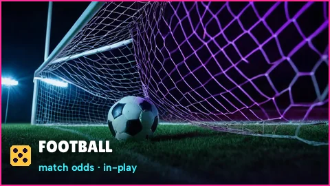 Football striker shooting at goal next to a PlayinMatch market