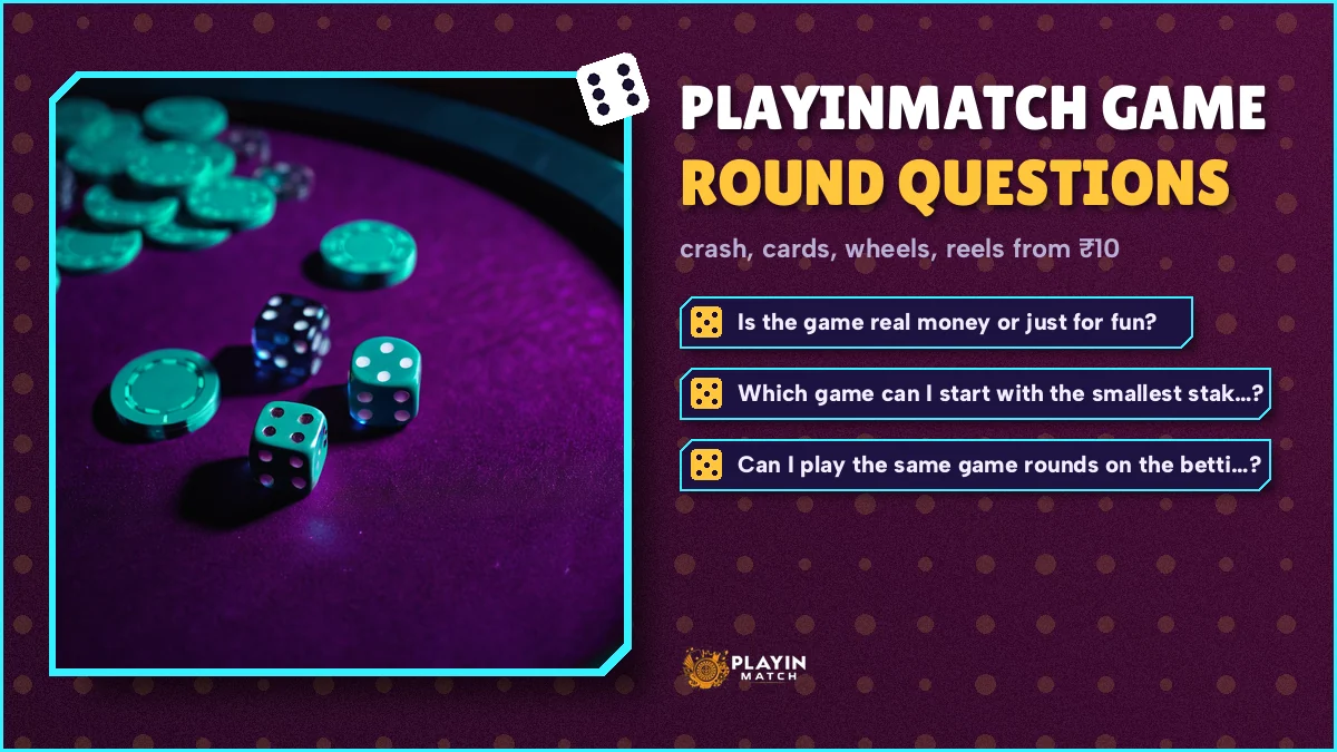 PlayinMatch lobby questions on stakes, studios and the betting app laid out as cards