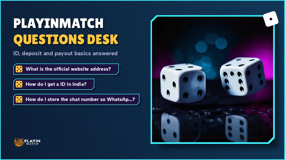 Pair of dice tumbling over a PlayinMatch casino table above the questions desk