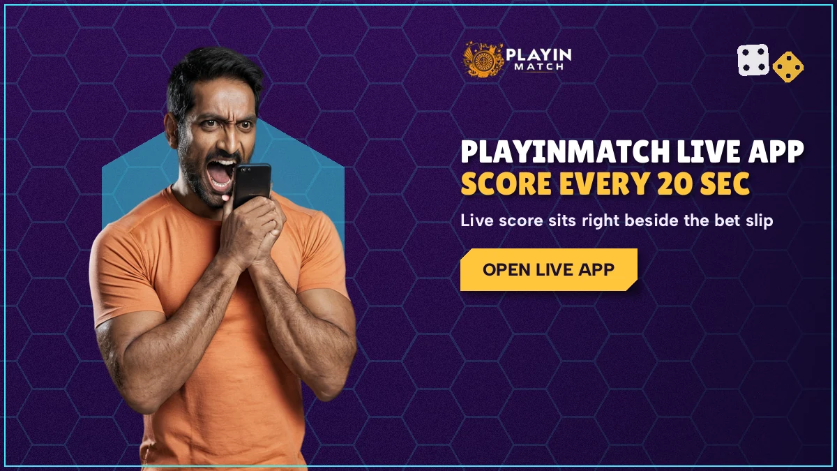 Cricket fan checking the PlayinMatch score strip that sits next to an open bet slip