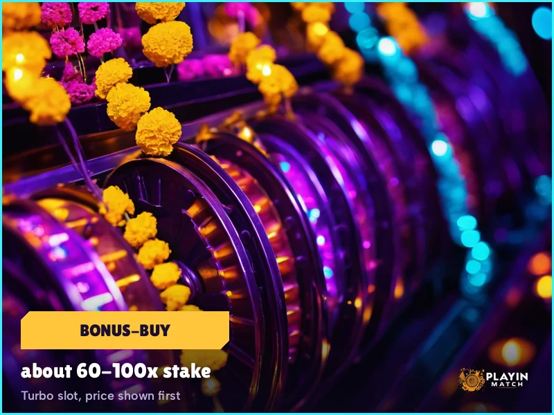 Turbo slot on PlayinMatch showing the bonus-buy price before the purchase is confirmed