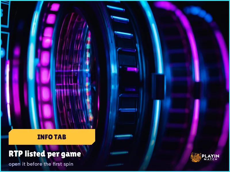 Info tab of a PlayinMatch slot where the game lists its return to player figure