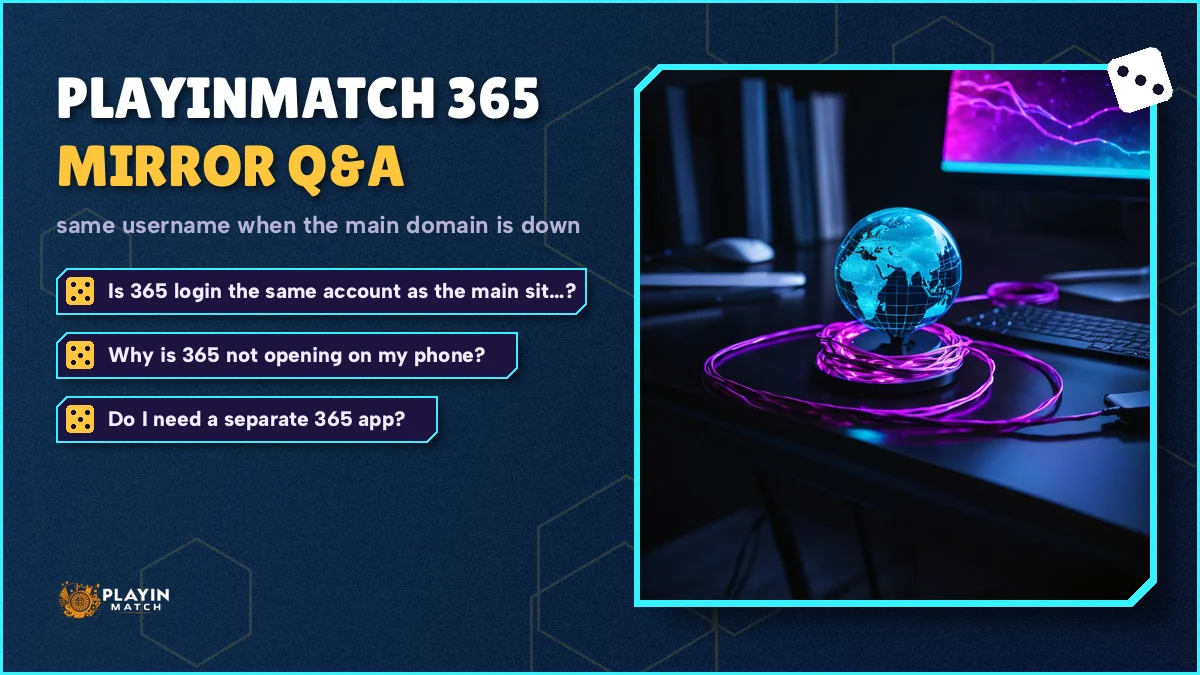 PlayinMatch member checking the same balance on the main address and the 365 mirror
